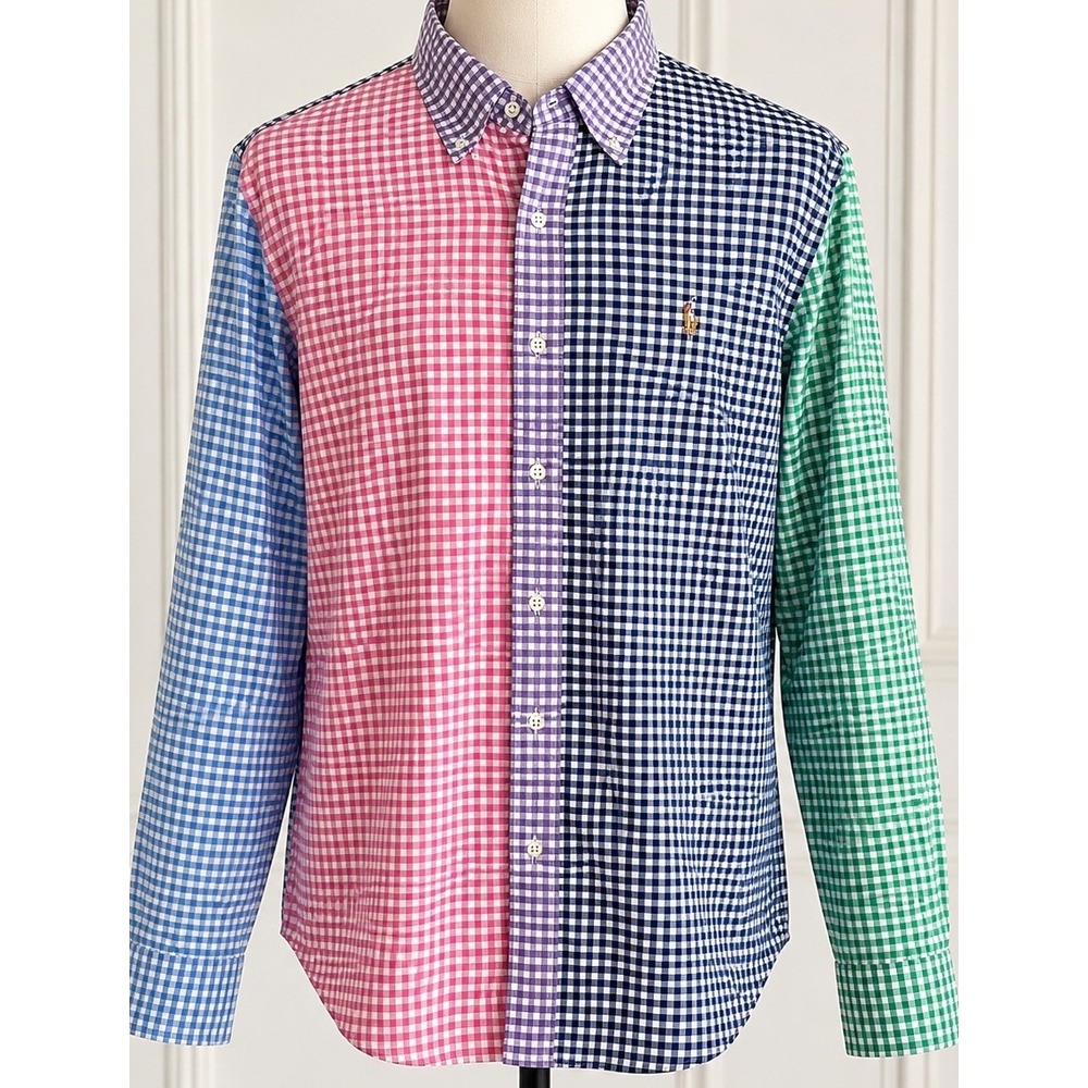Polo Ralph Lauren Patchwork Gingham Button Down Shirt Mens Xl Colorblock Preppy